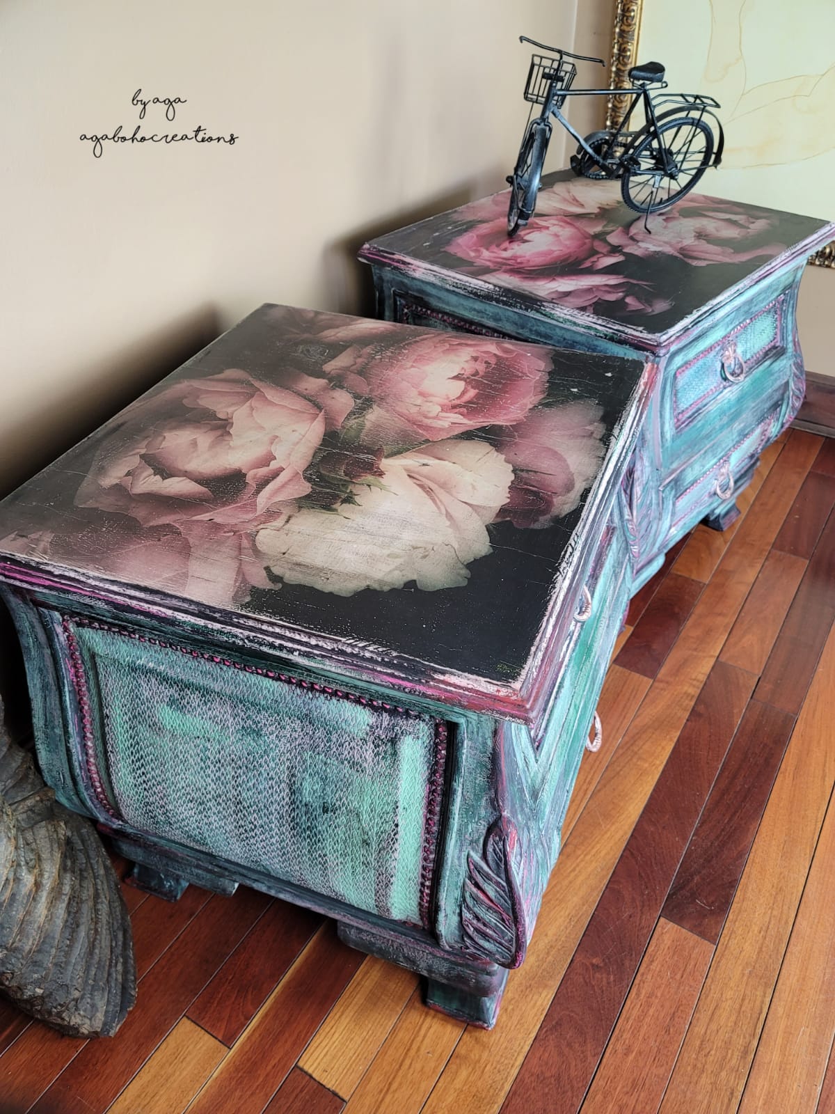 Green Floral End Tables