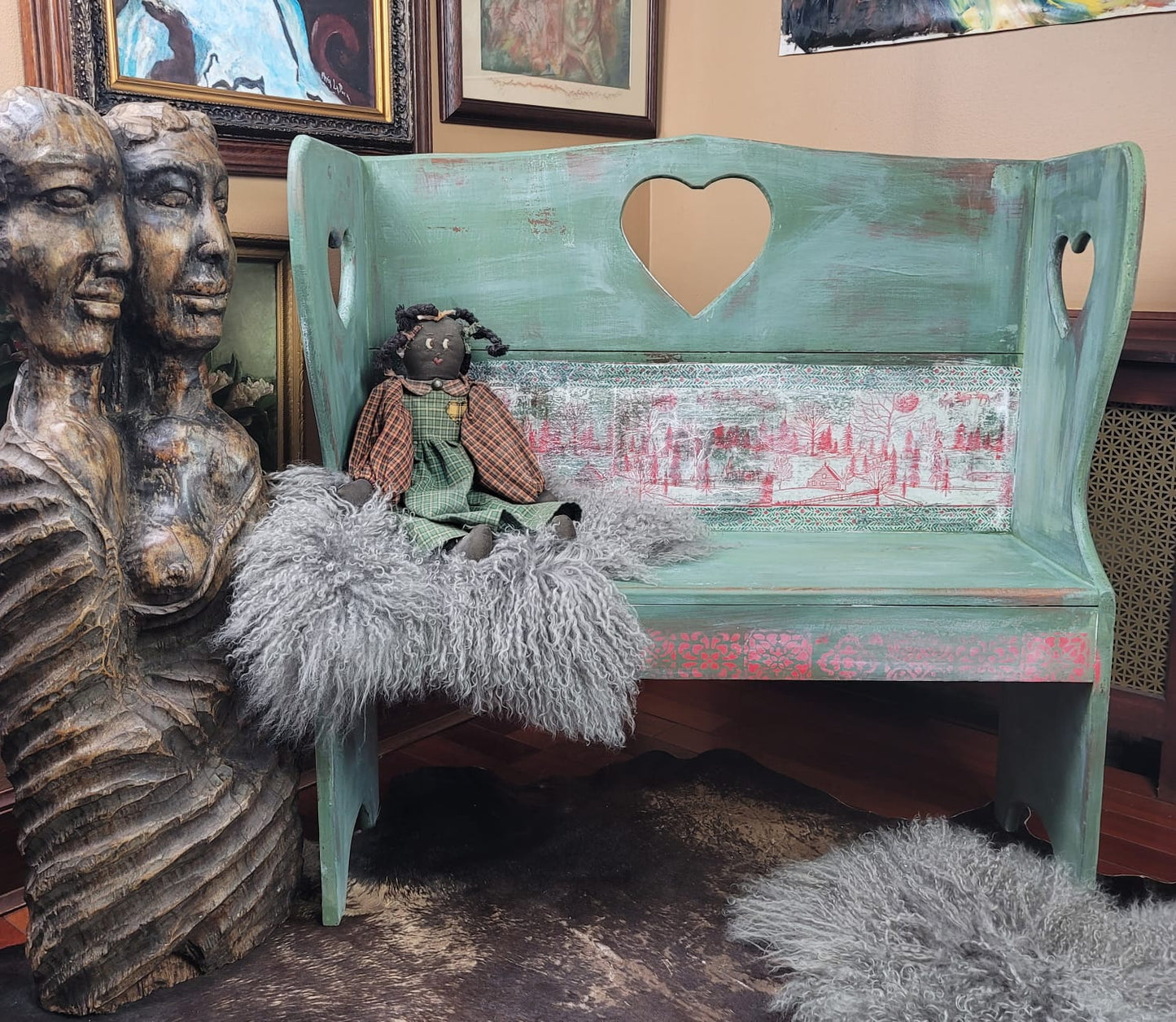 Vintage Schoolhouse Heart Bench