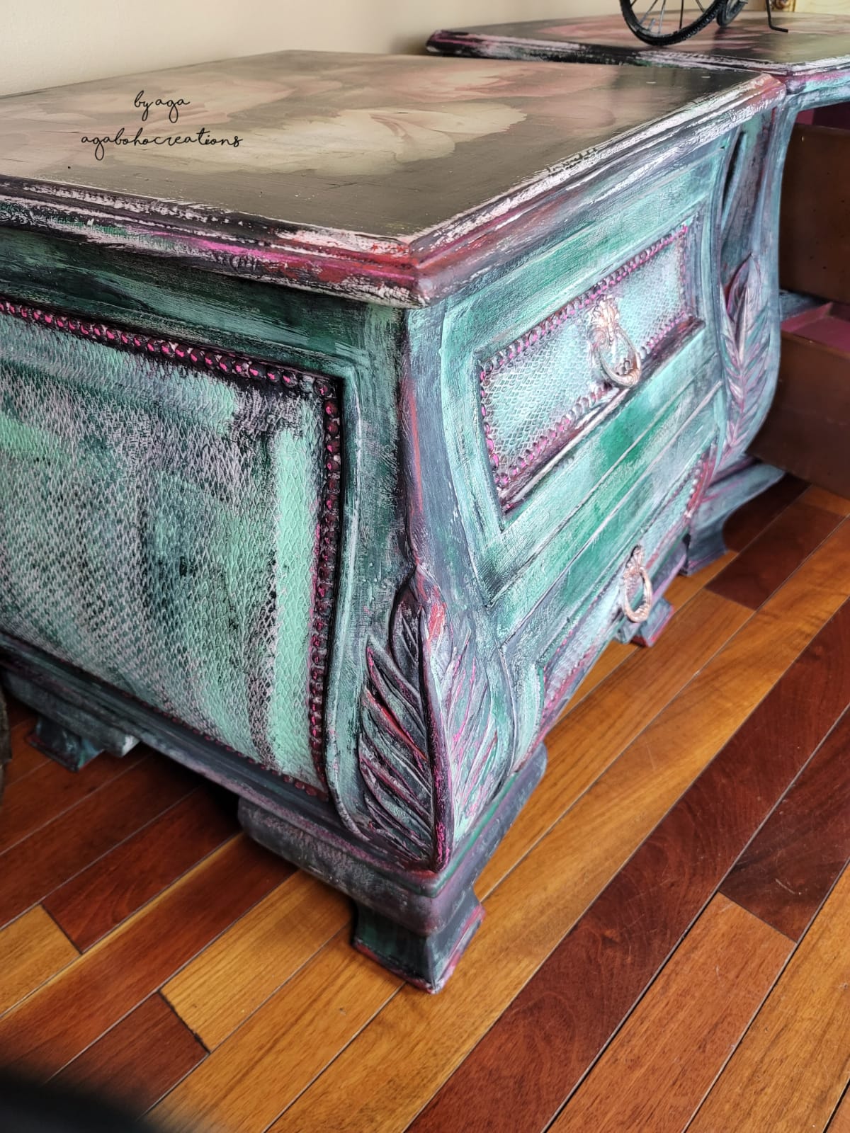 Green Floral End Tables