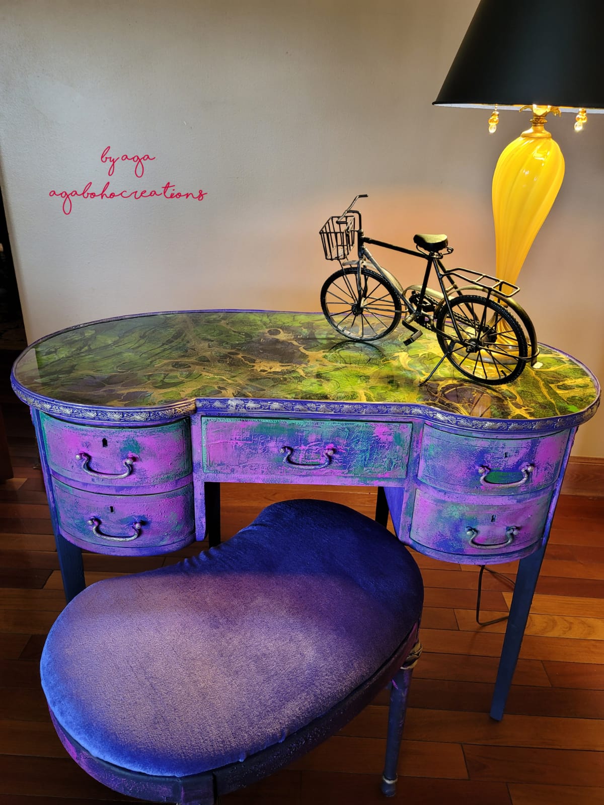 Purple and Green Marbled Vanity Table