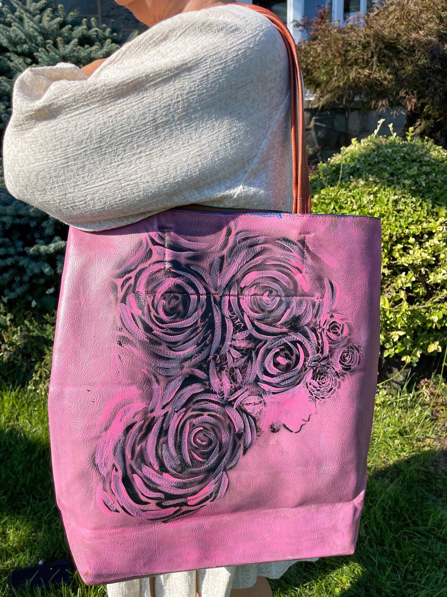 Pink Floral Leather Shoulder Bag