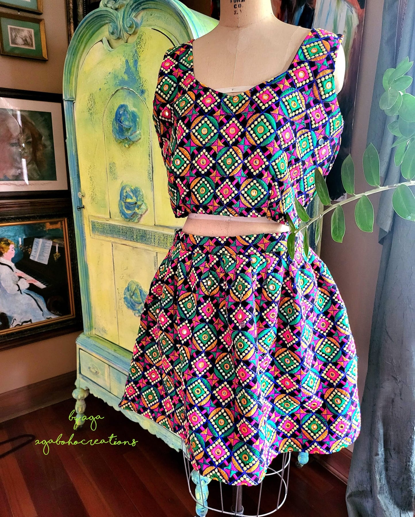 Colorful Embroidered Boho Skirt