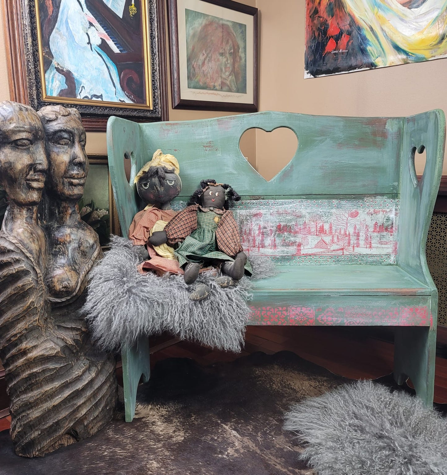 Vintage Schoolhouse Heart Bench