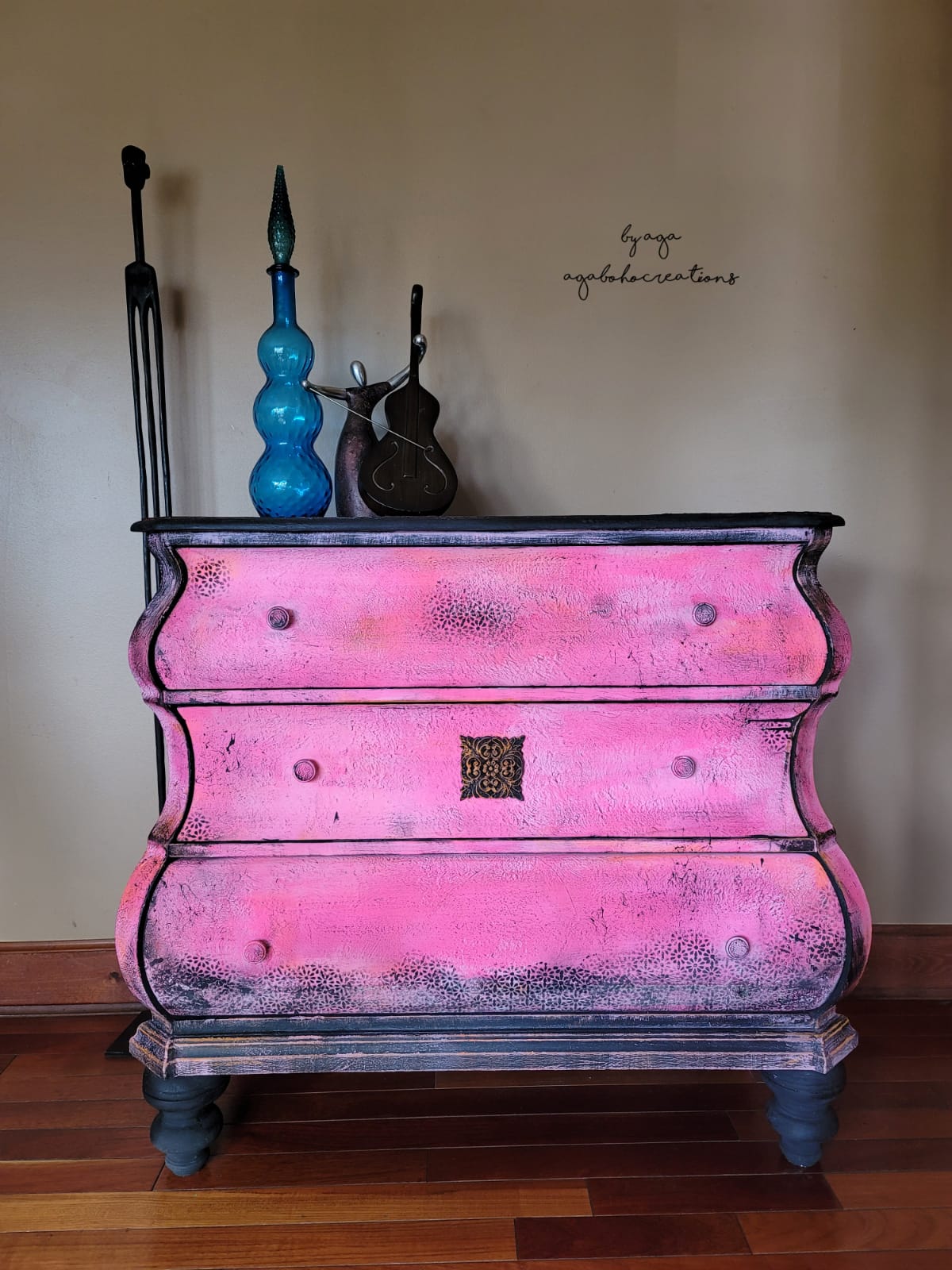 antique pink dresser Thomasville French Provincial Louis XV Pink Lacquered Triple Dresser, Newly Refinished