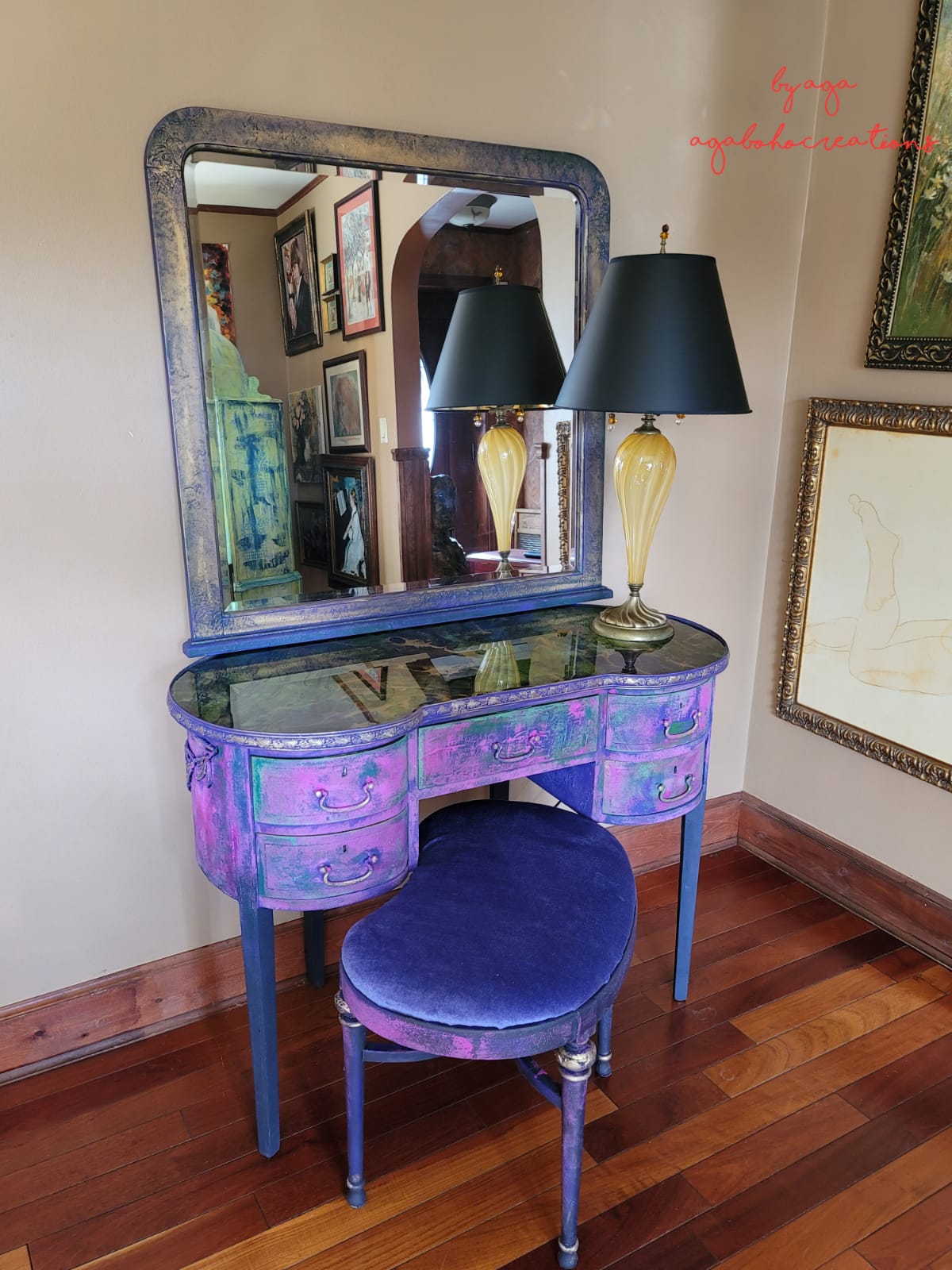 Purple and Green Marbled Vanity Table