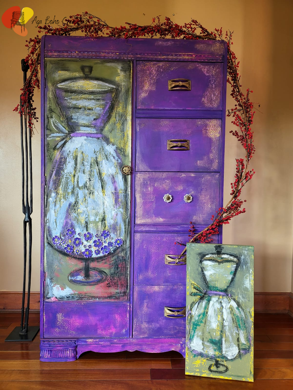 Purple Art Deco Waterfall Chifforobe Armoire
