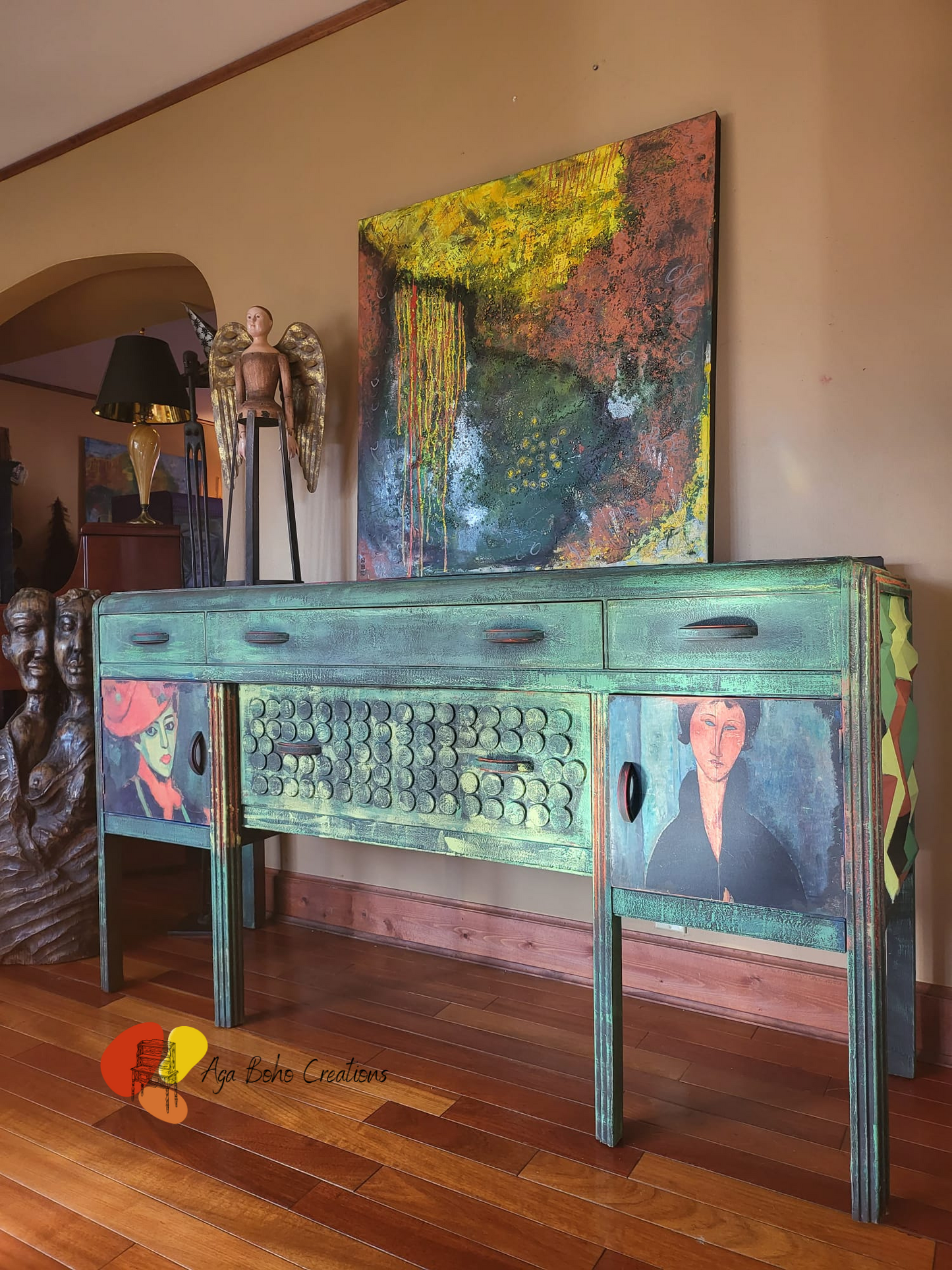 Green Waterfall Art Deco Sideboard