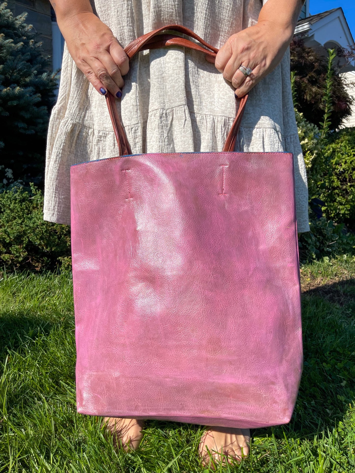 Pink Floral Leather Shoulder Bag