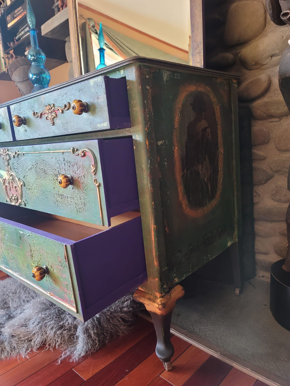Green and Purple Dresser with Mirror