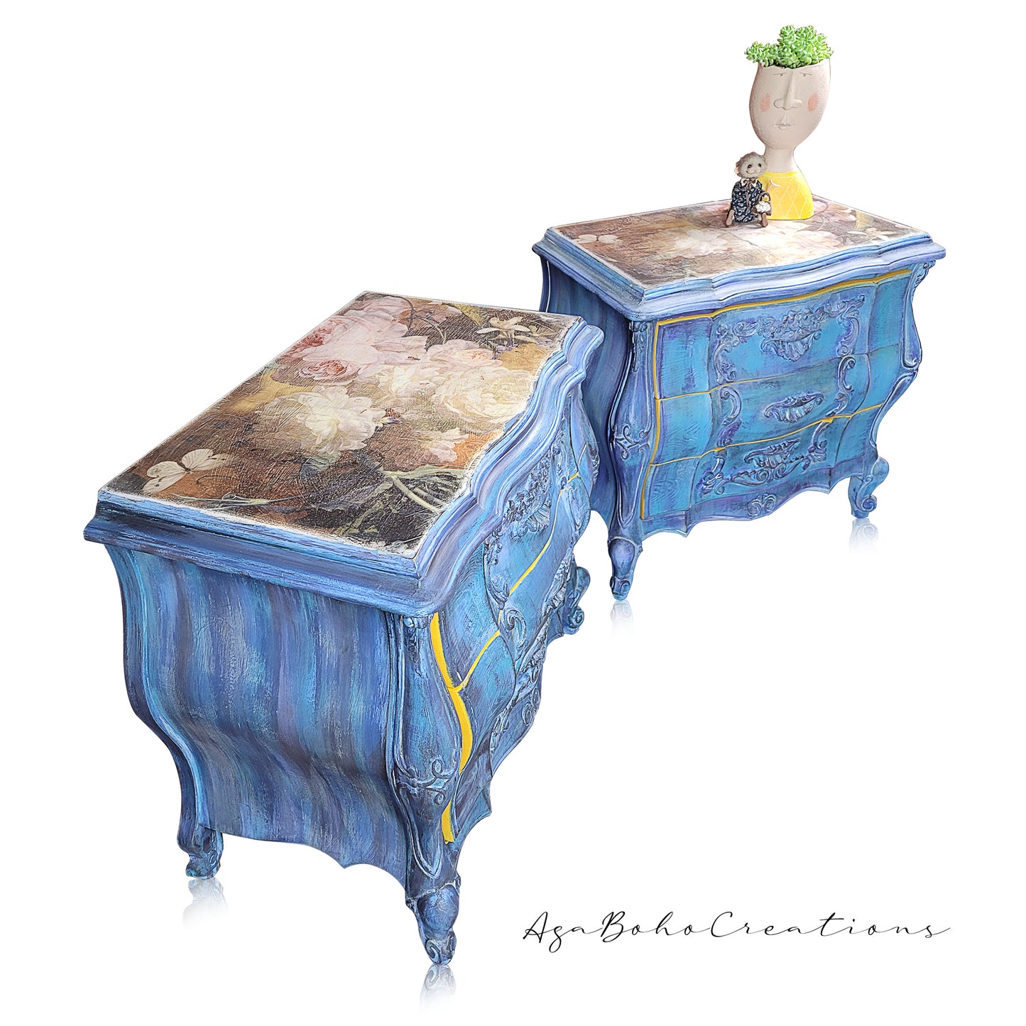 Pair of Blue Floral End Tables