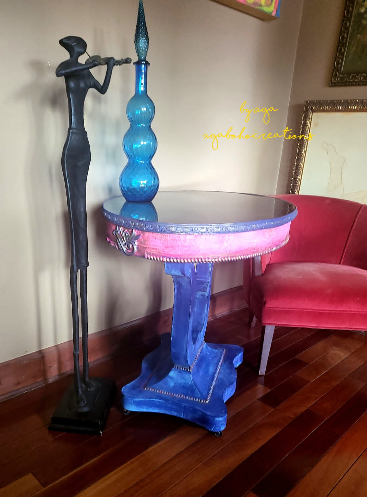 Blue and Pink Faux Marble Table