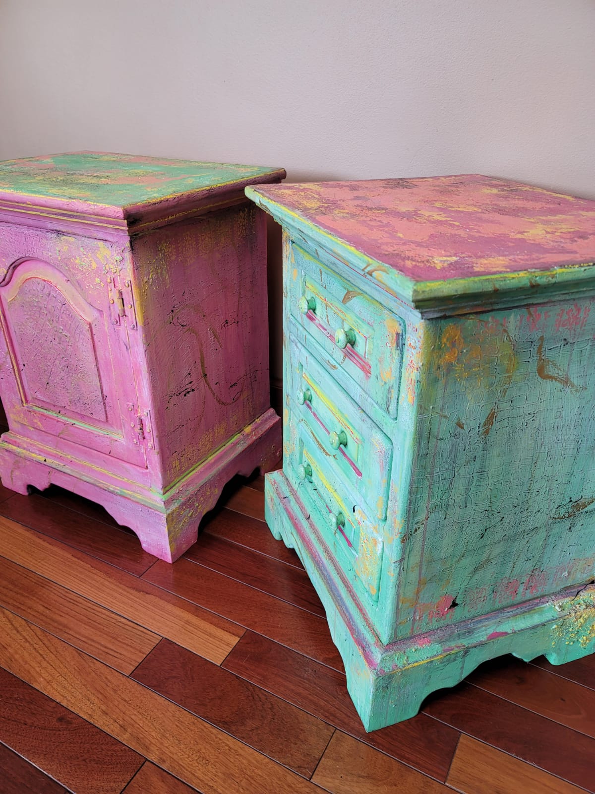 Pair of Colorful Bohemian End Tables