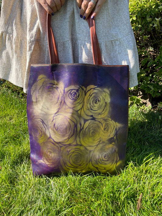 Purple Floral Leather Shoulder Bag