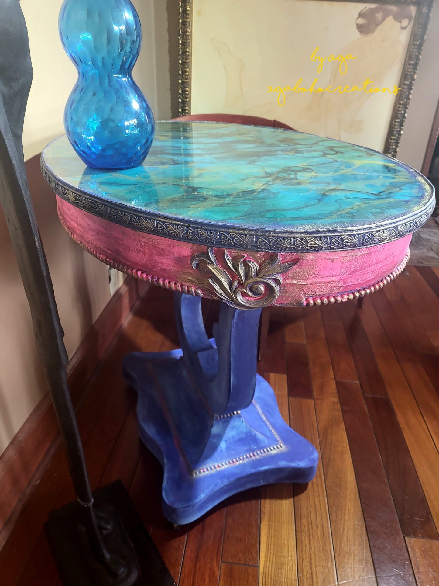 Blue and Pink Faux Marble Table