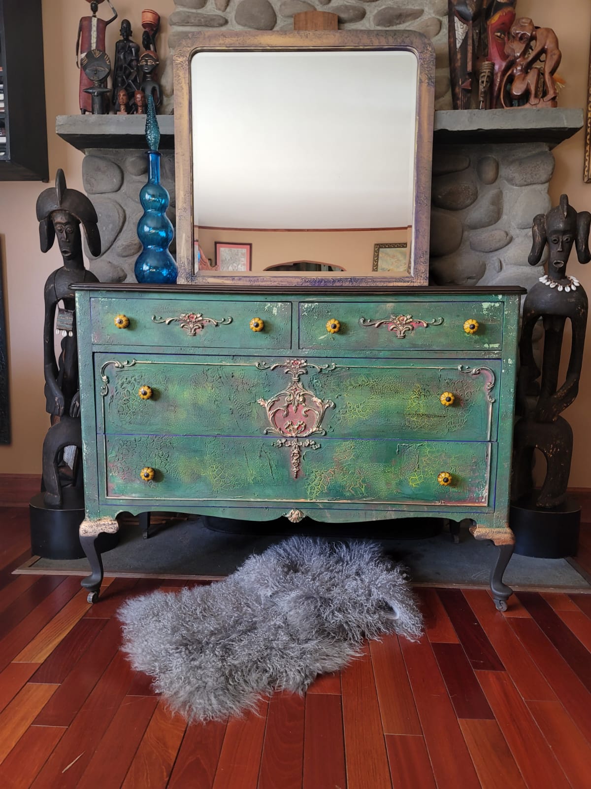 Green and Purple Dresser with Mirror