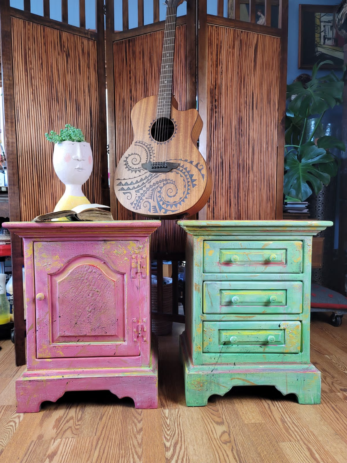 Pair of Colorful Bohemian End Tables