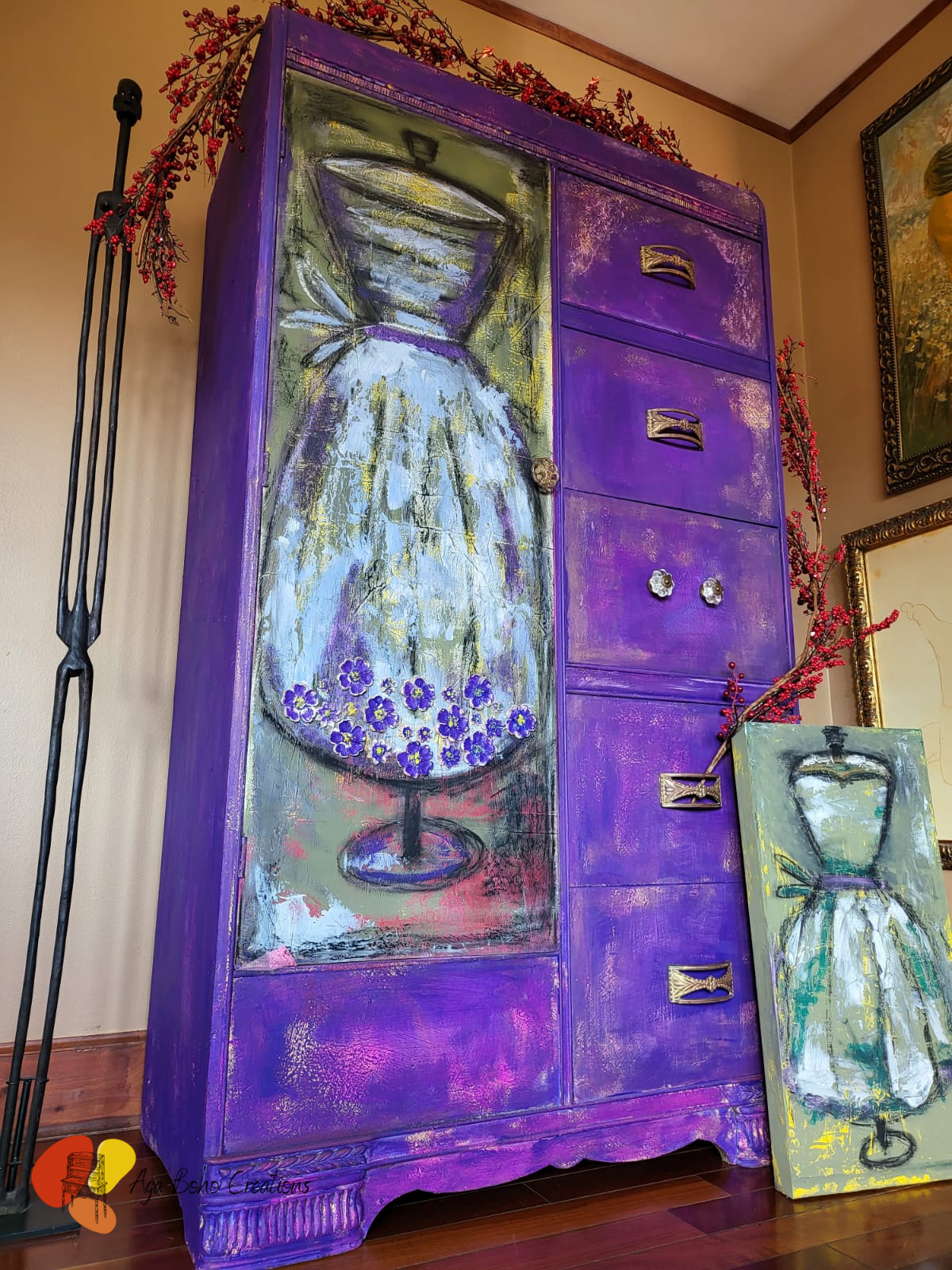 Purple Art Deco Waterfall Chifforobe Armoire