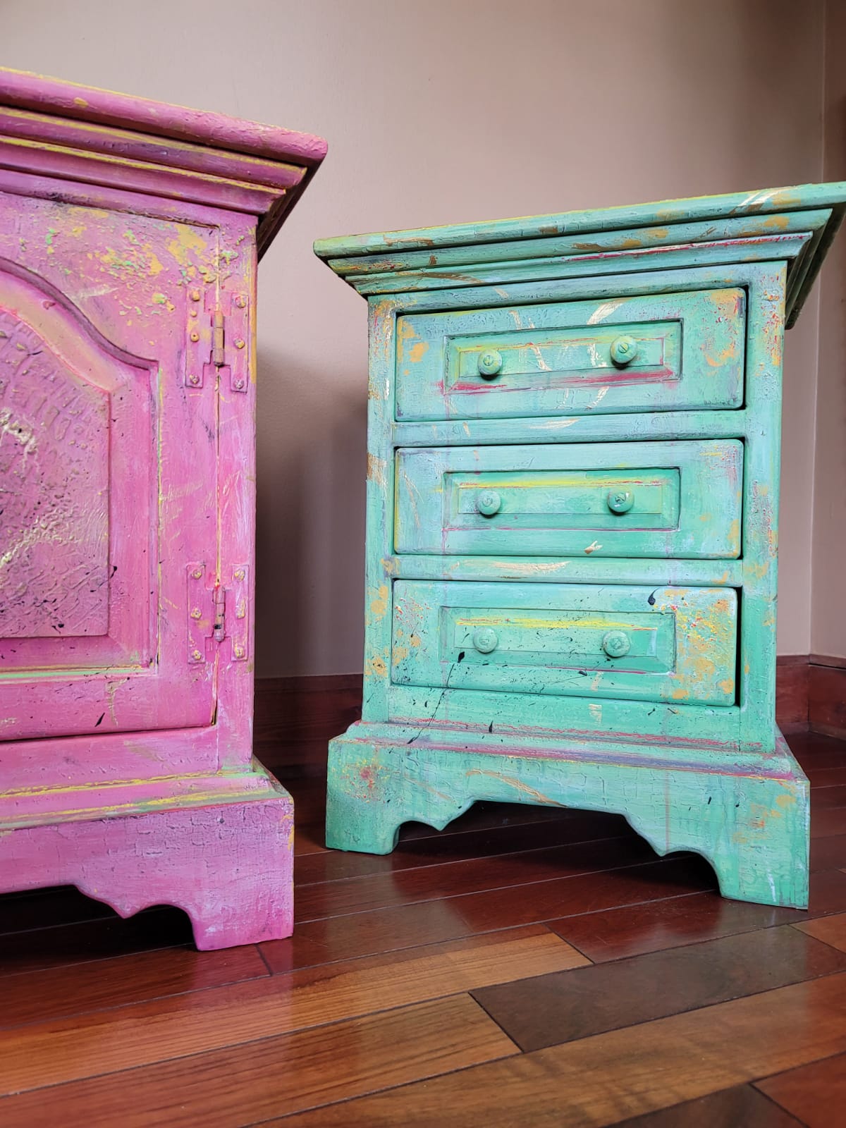 Pair of Colorful Bohemian End Tables