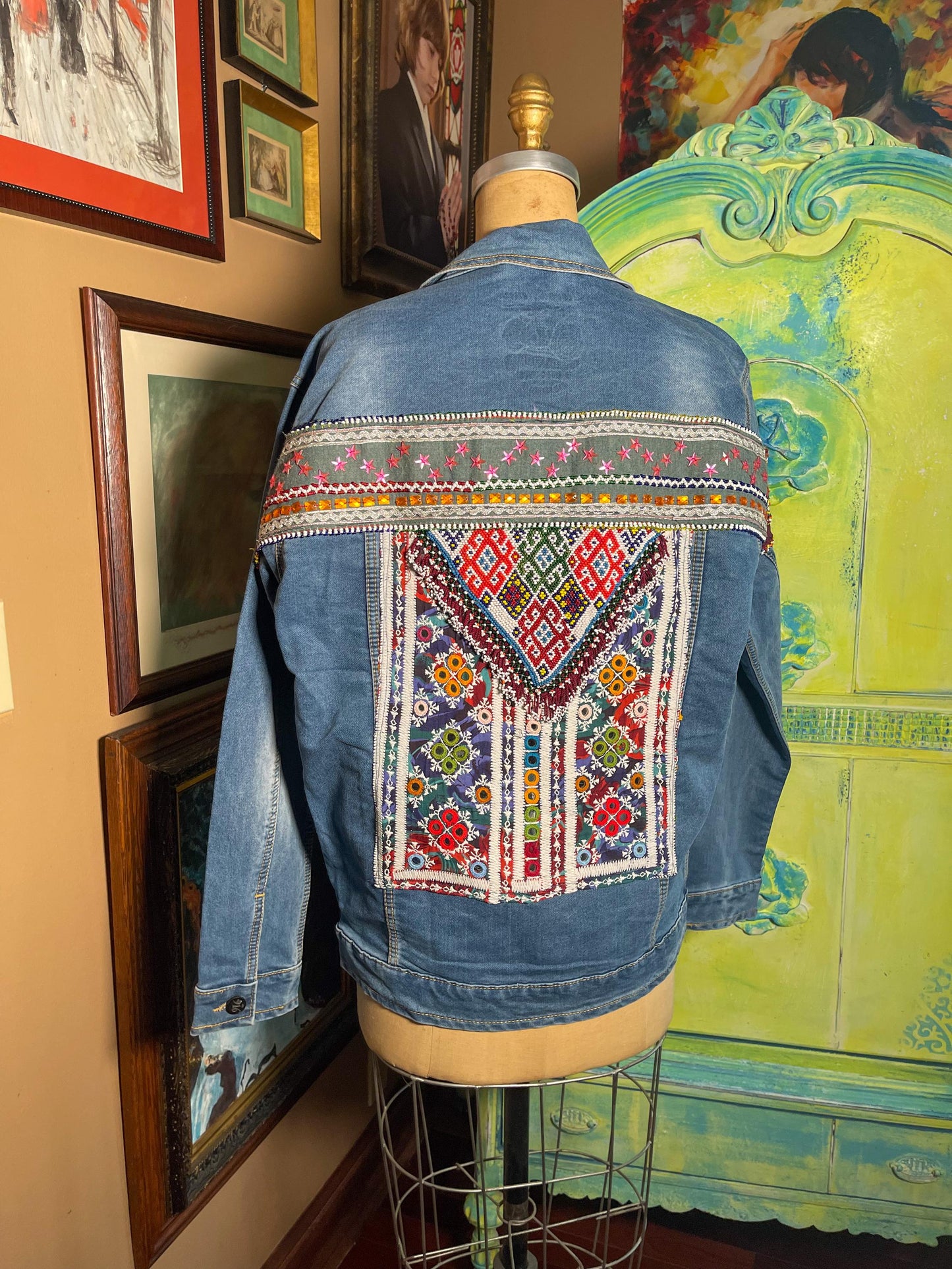 Beaded Jean Jacket - XL