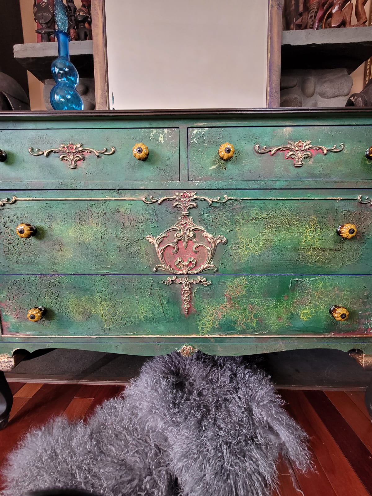 Green and Purple Dresser with Mirror