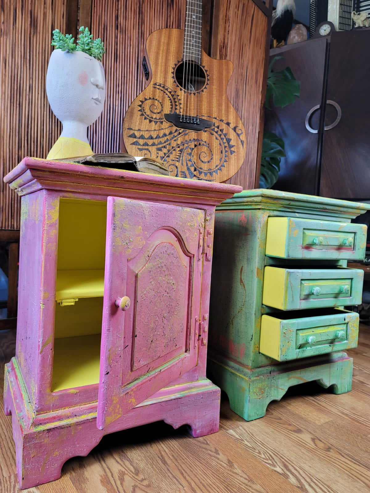 Pair of Colorful Bohemian End Tables