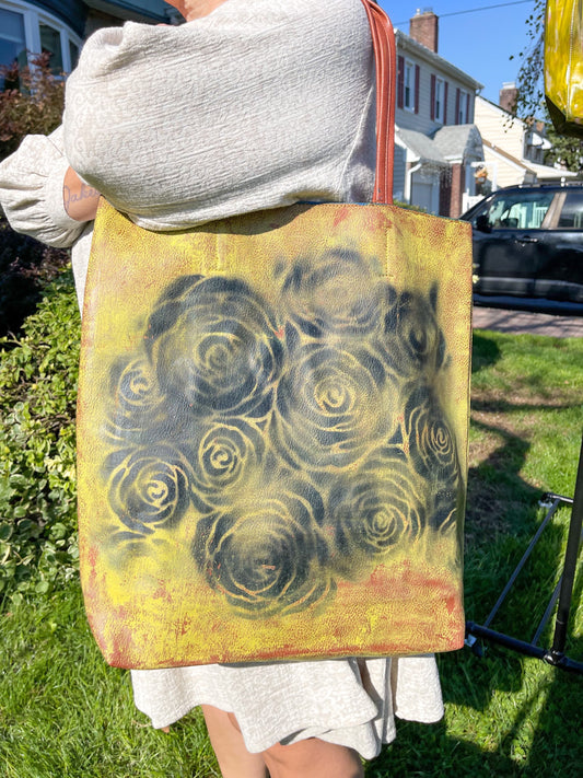 Yellow Floral Leather Shoulder Bag