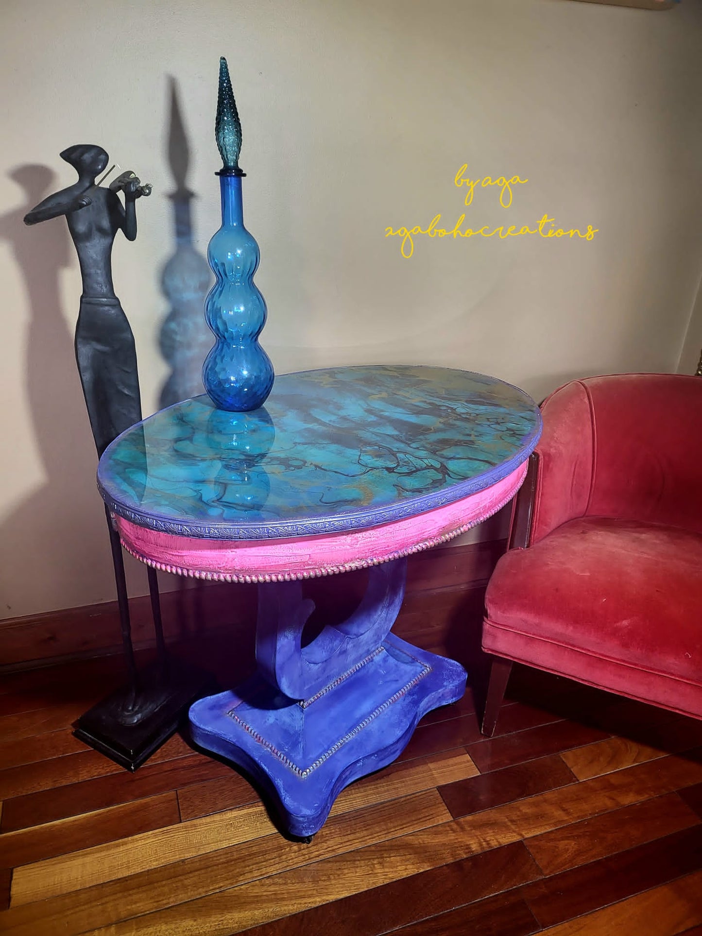 Blue and Pink Faux Marble Table