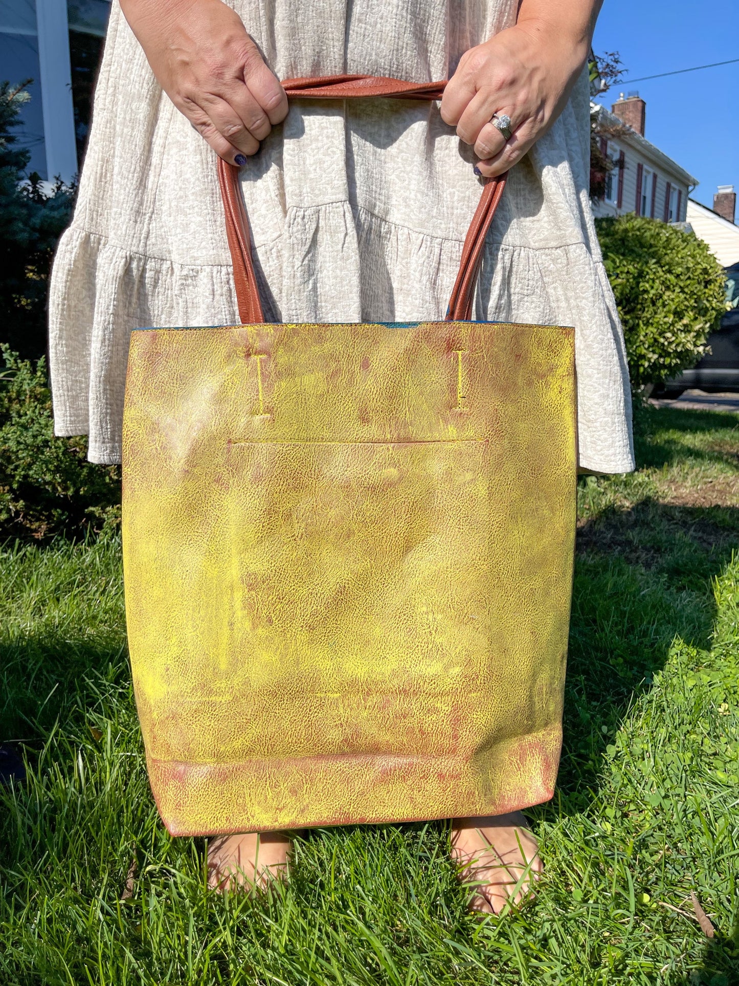 Yellow Floral Leather Shoulder Bag