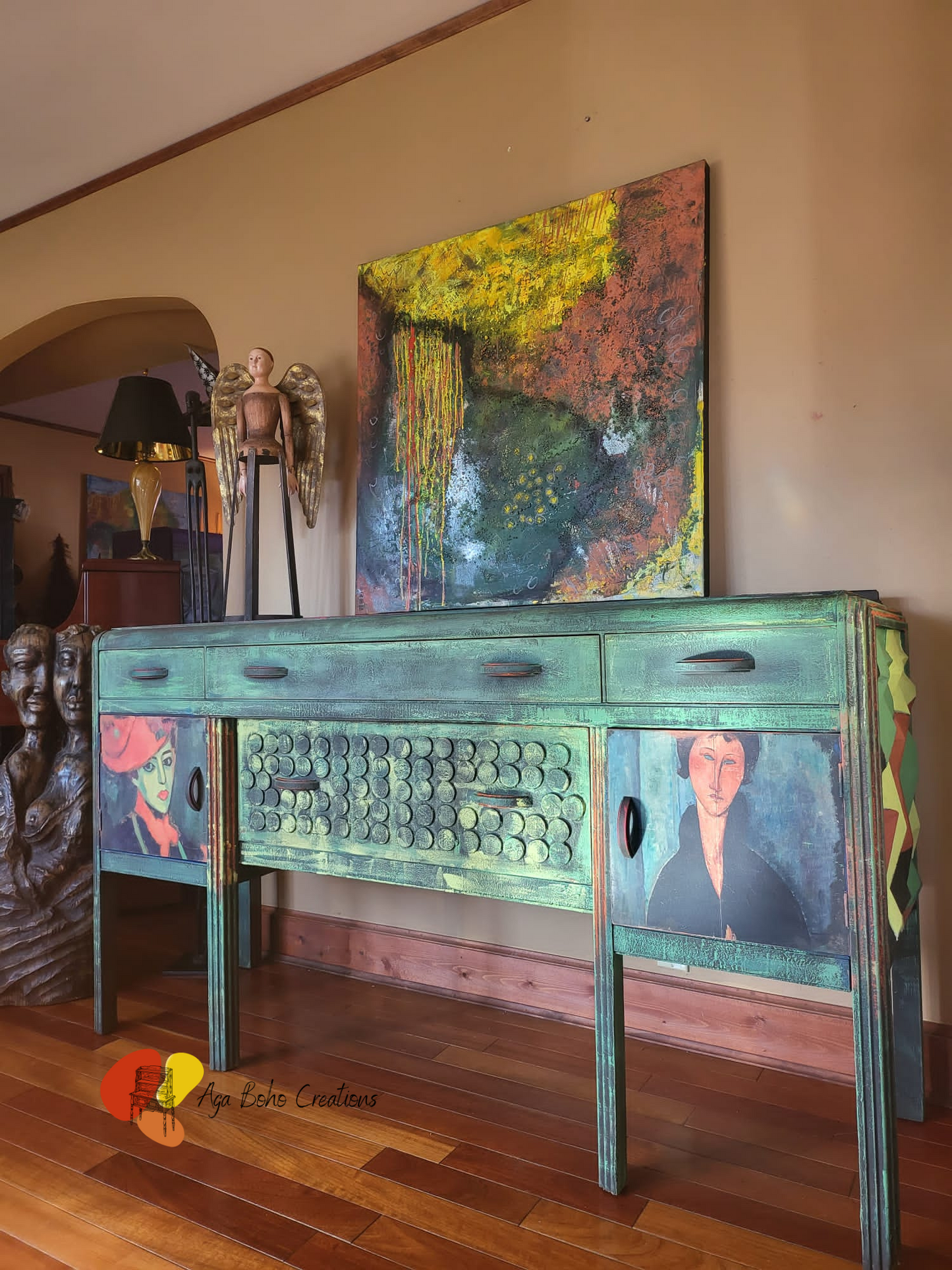 Green Waterfall Art Deco Sideboard