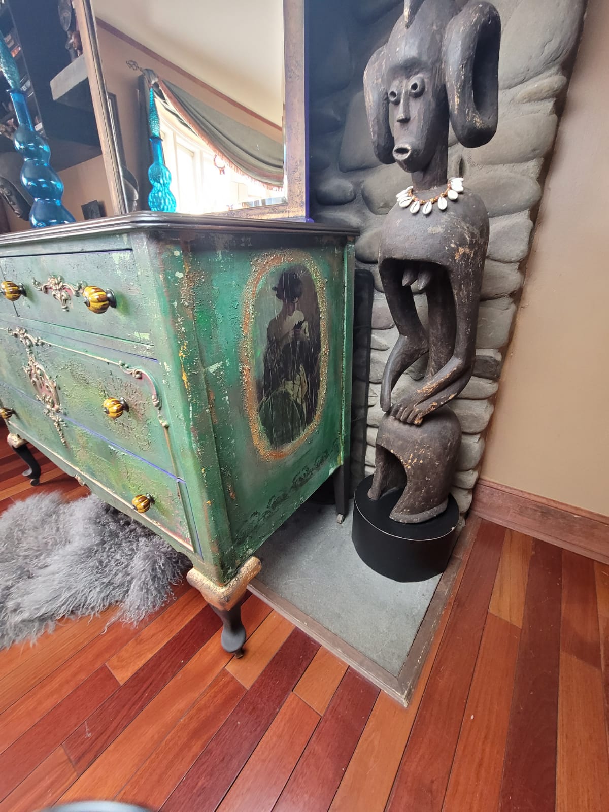 Green and Purple Dresser with Mirror