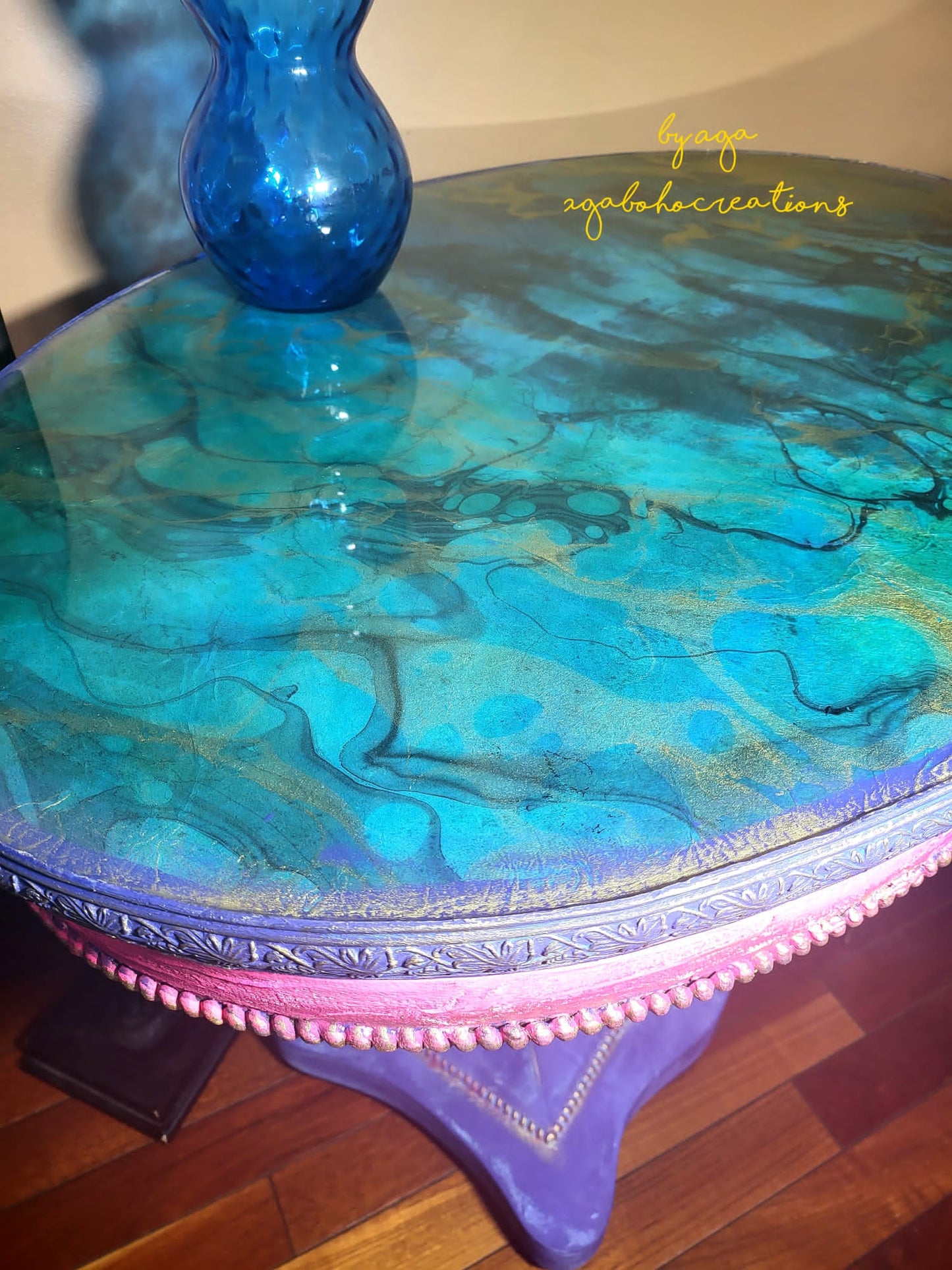 Blue and Pink Faux Marble Table