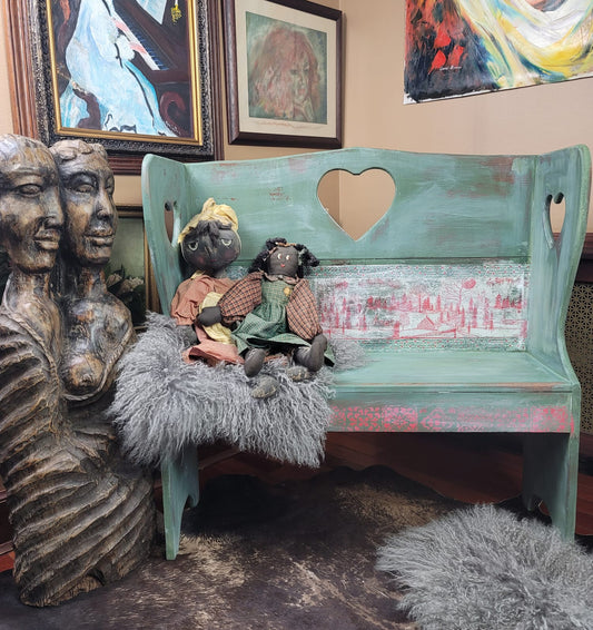 Vintage Schoolhouse Heart Bench