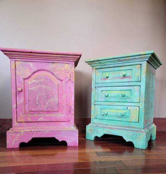Pair of Colorful Bohemian End Tables
