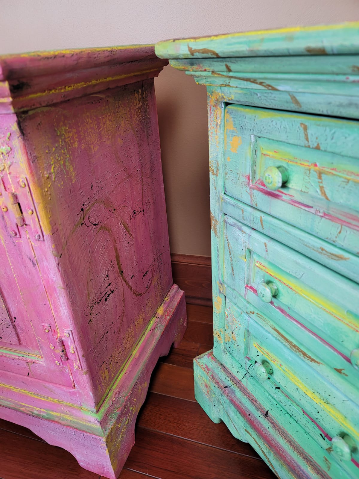 Pair of Colorful Bohemian End Tables