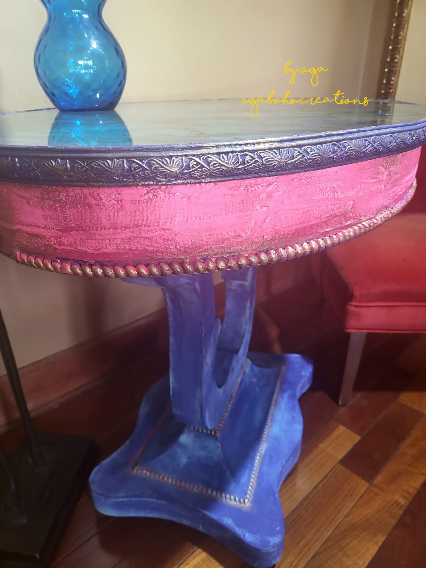 Blue and Pink Faux Marble Table