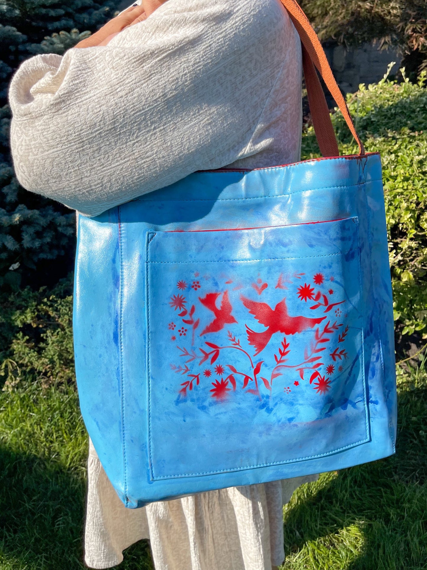 Blue Bird Leather Shoulder Bag