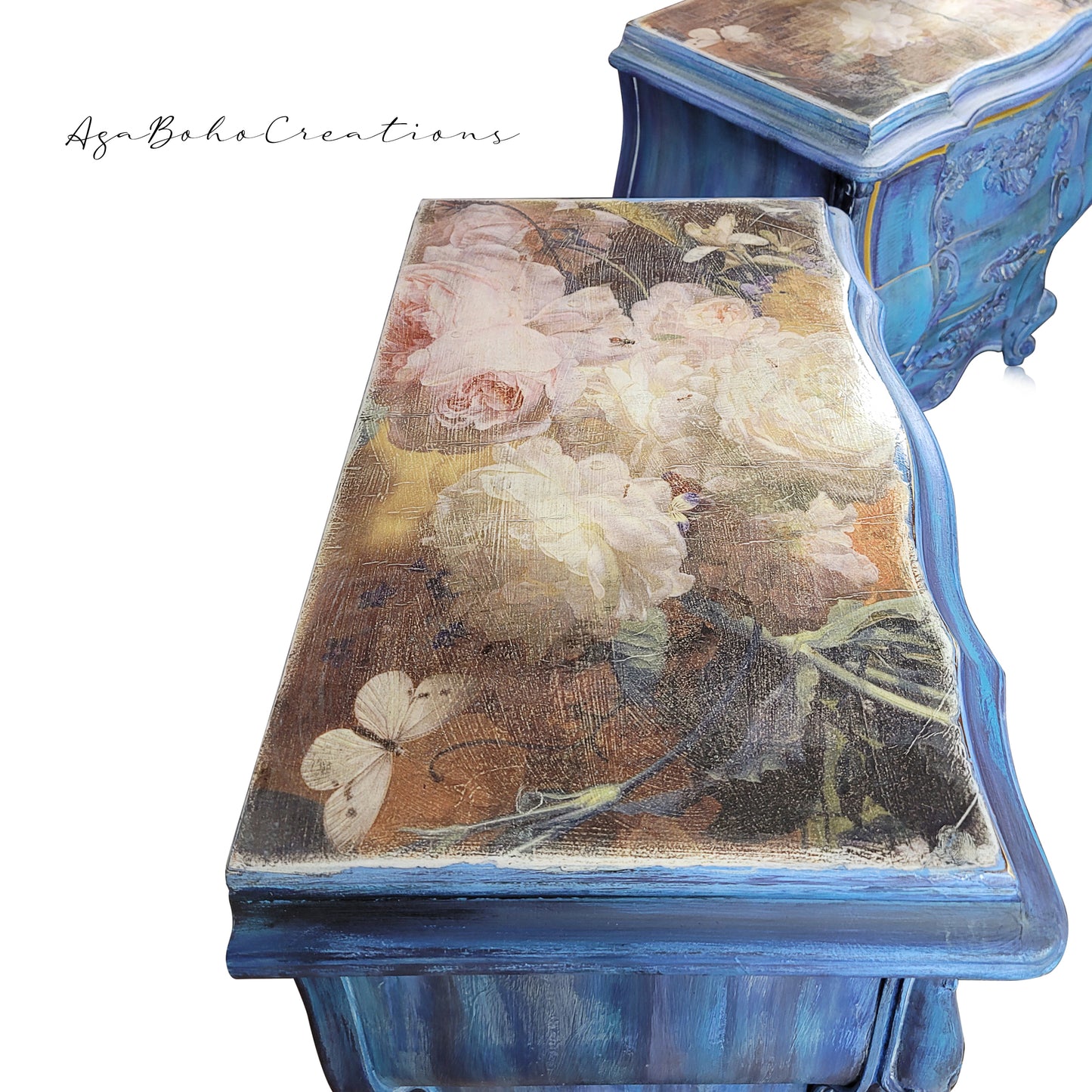 Pair of Blue Floral End Tables