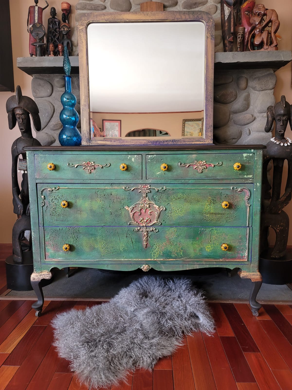 Green and Purple Dresser with Mirror