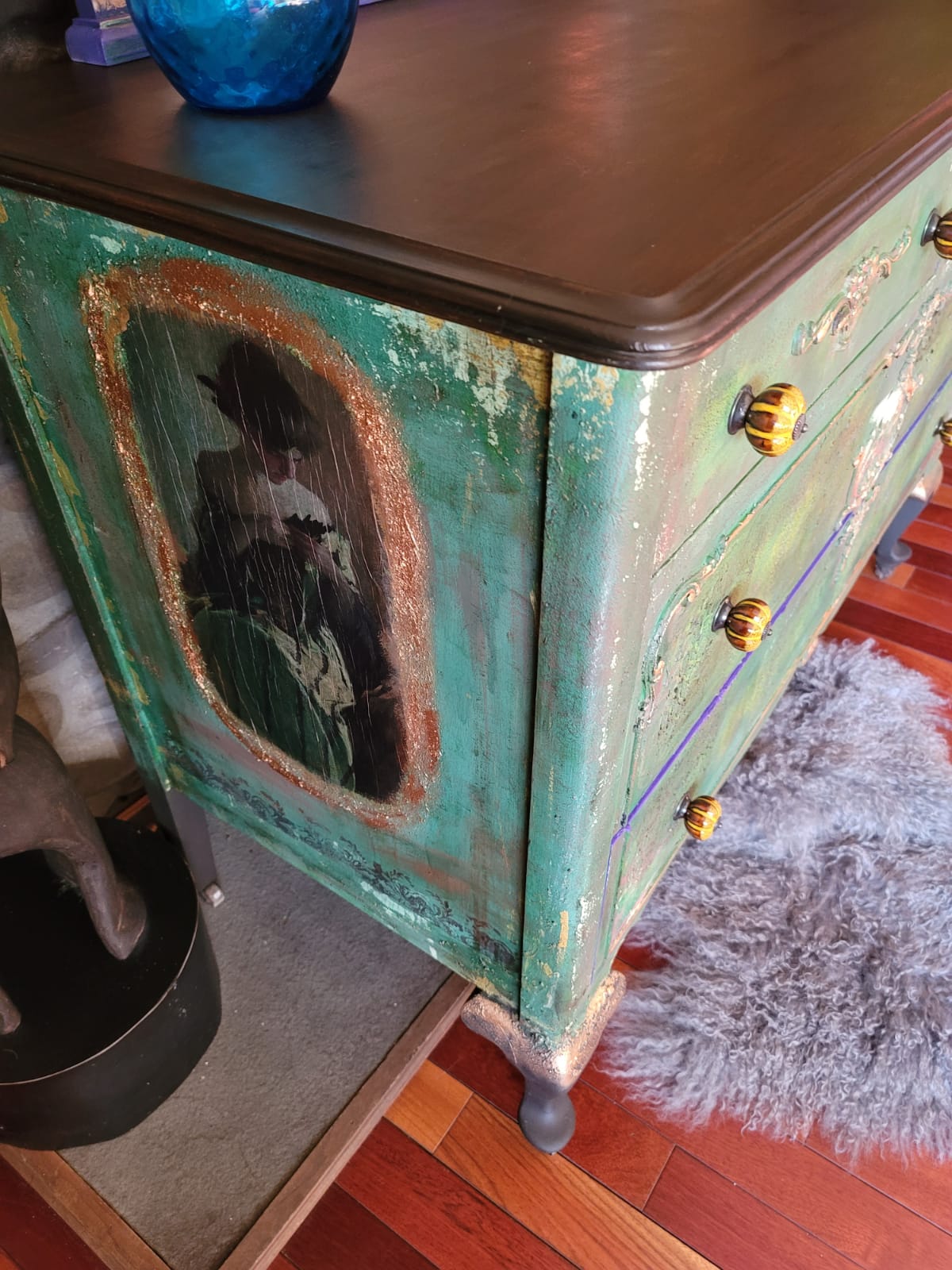 Green and Purple Dresser with Mirror