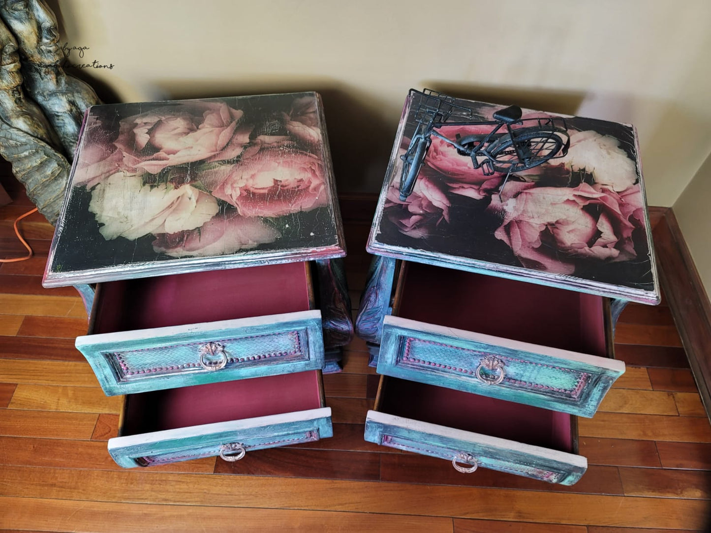 Green Floral End Tables