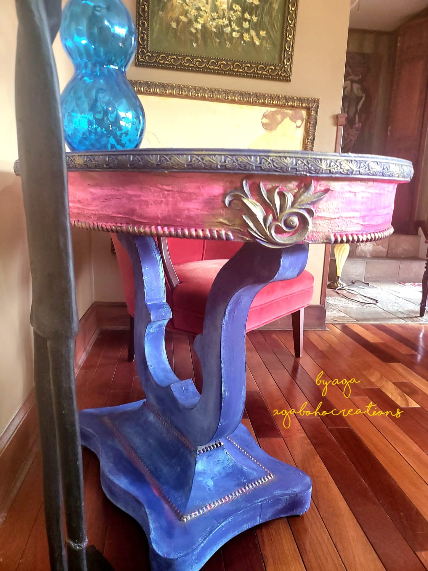 Blue and Pink Faux Marble Table