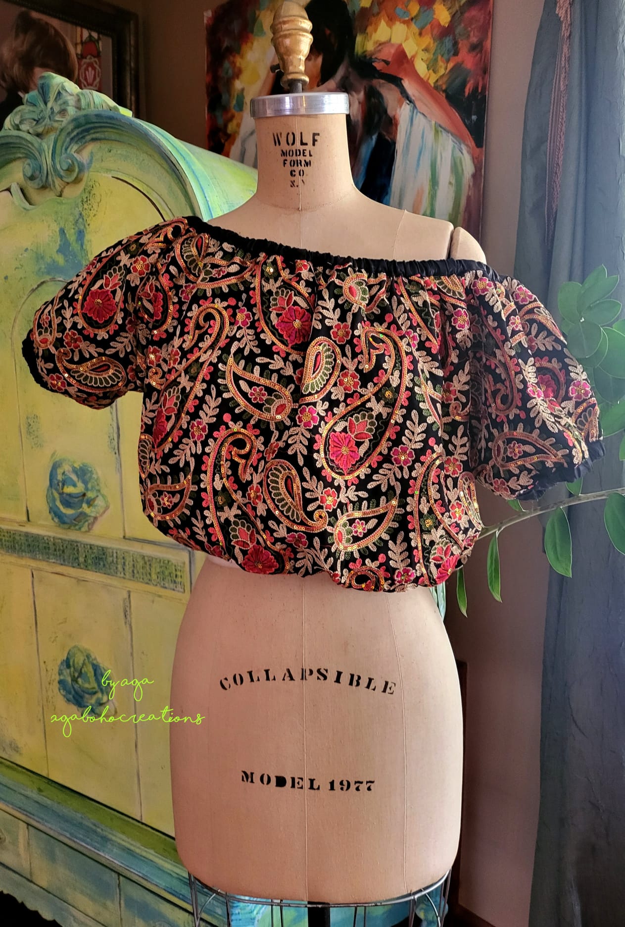 Black Embroidered Boho Top