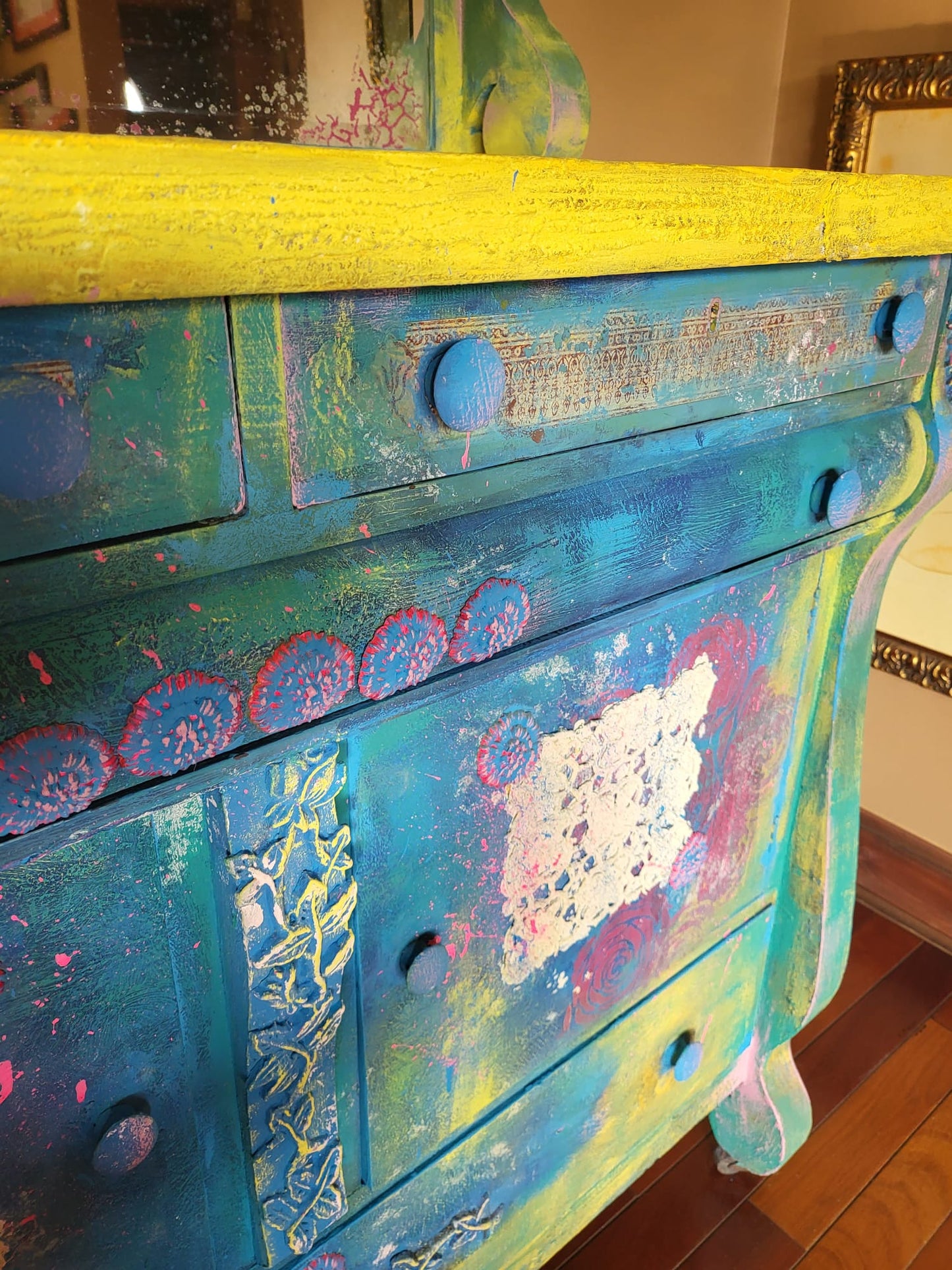 Blue and Yellow Buffet with Mirror