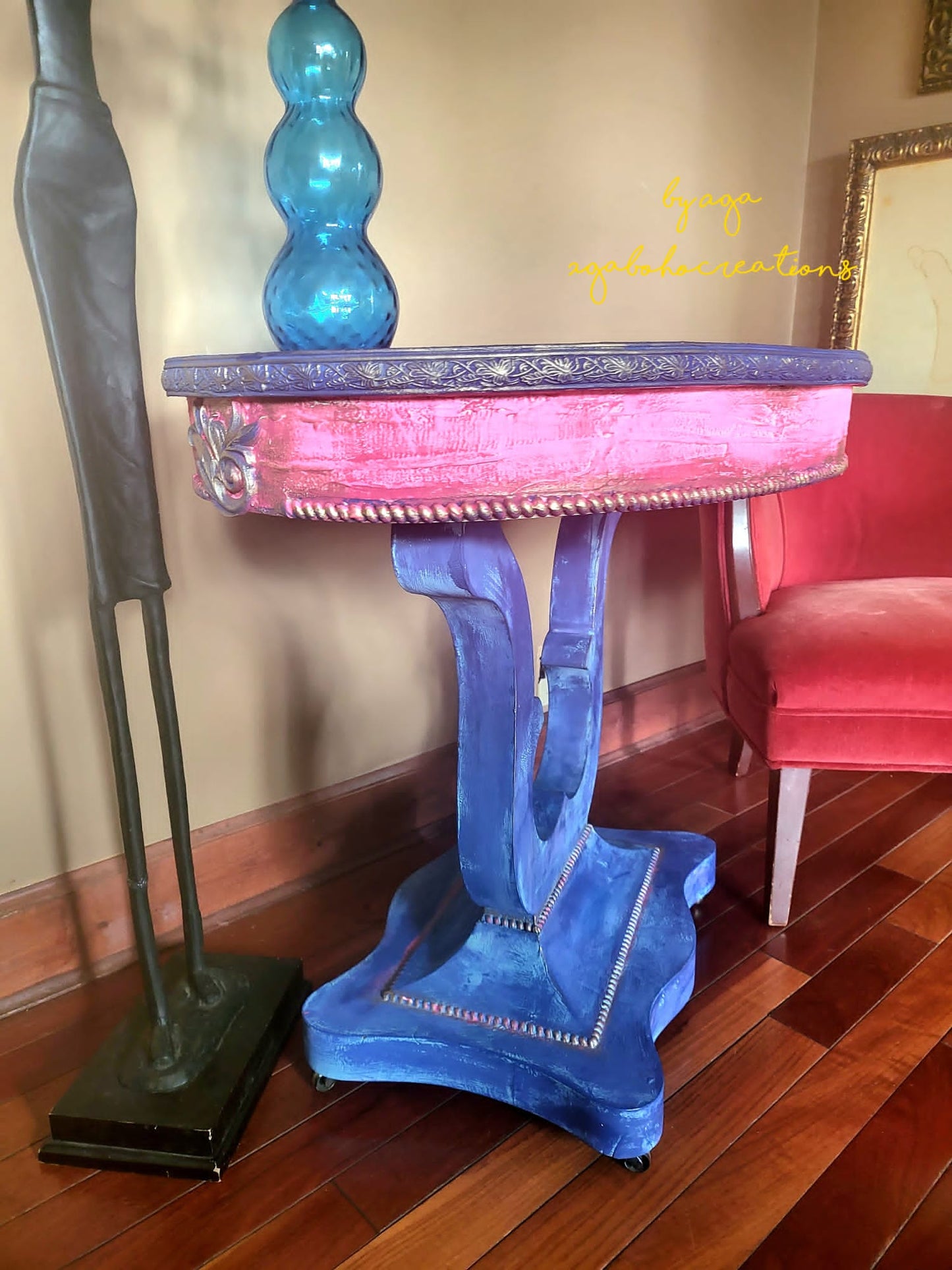 Blue and Pink Faux Marble Table