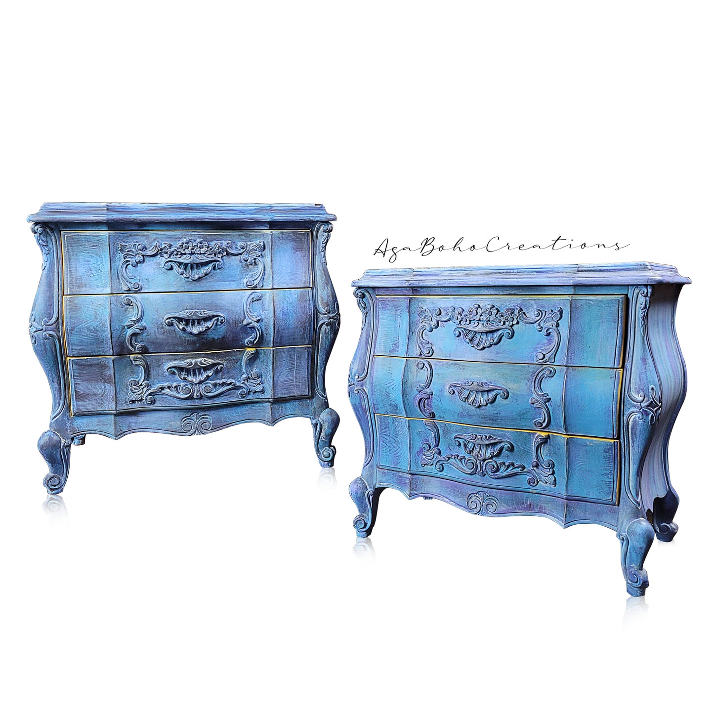 Pair of Blue Floral End Tables