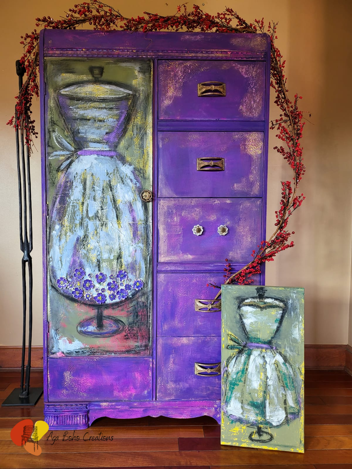 Purple Art Deco Waterfall Chifforobe Armoire