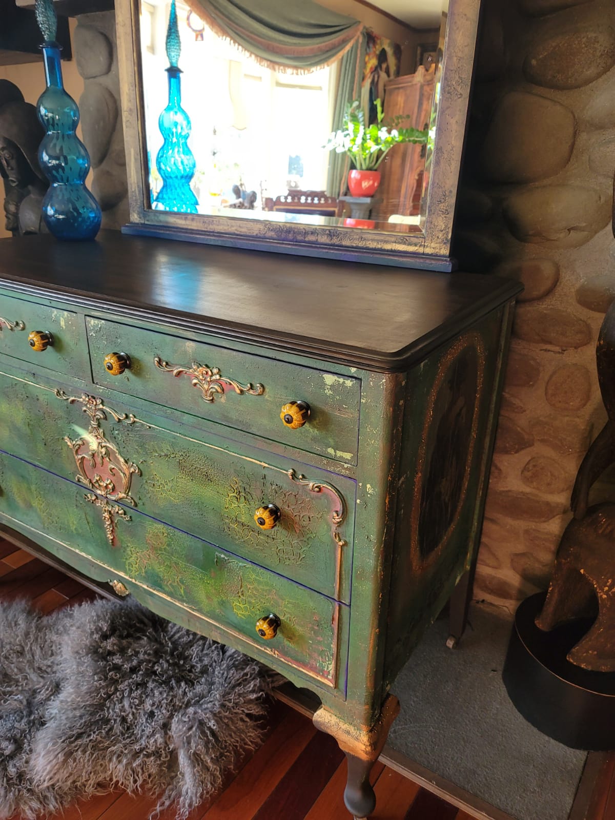 Green and Purple Dresser with Mirror