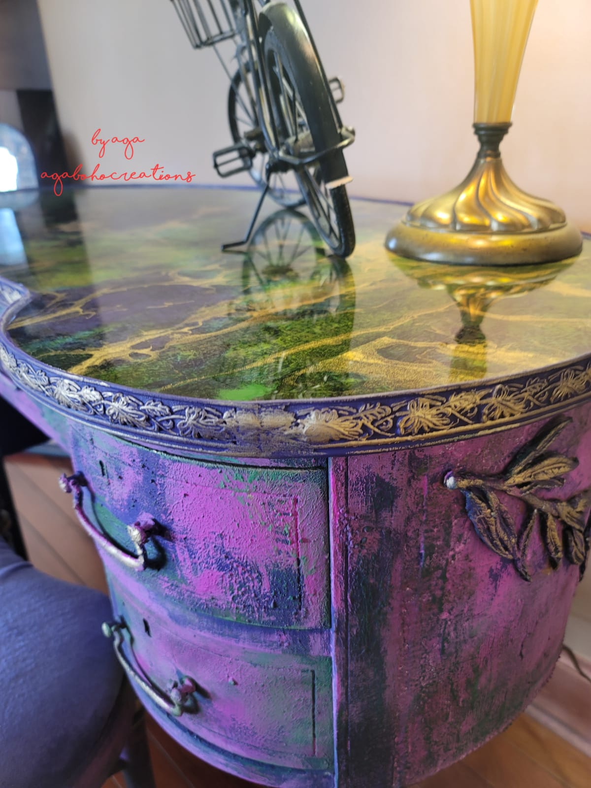 Purple and Green Marbled Vanity Table